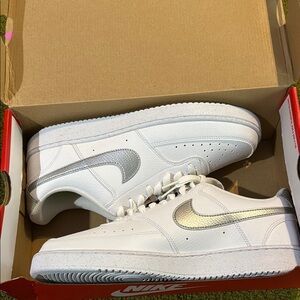 Nike White and Silver Sneakers Classic Design